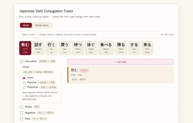 Japanese Verb Conjugation Tower